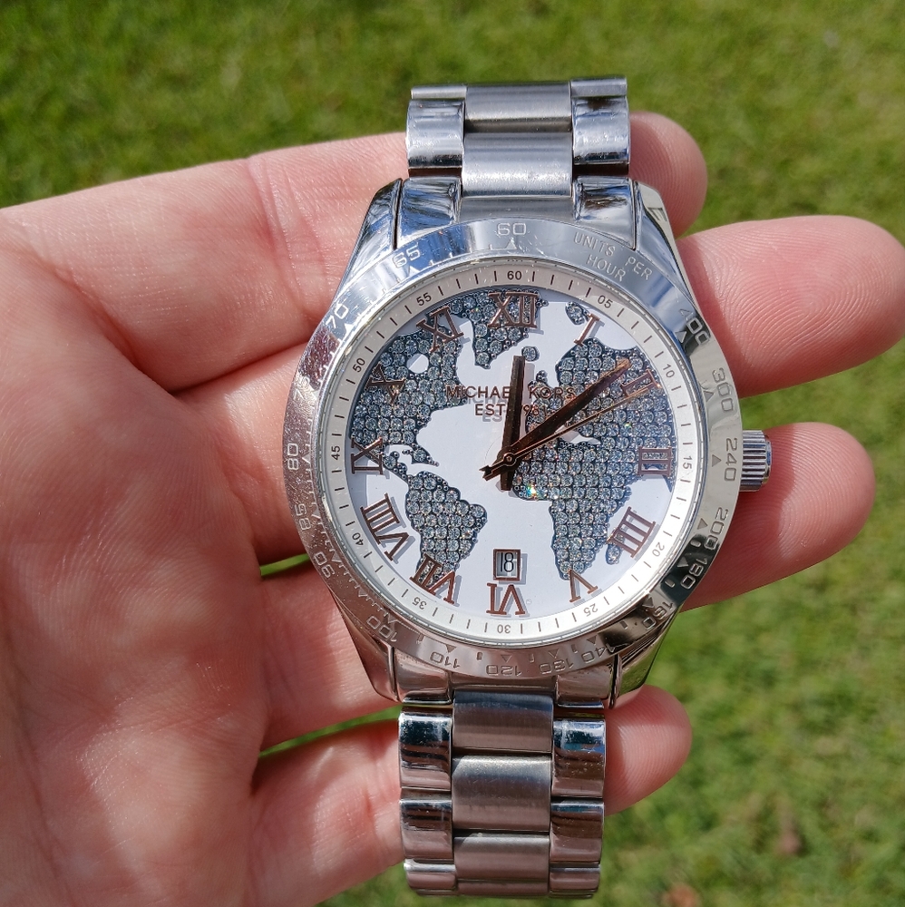Michael Kors Silver Map Dial Watch